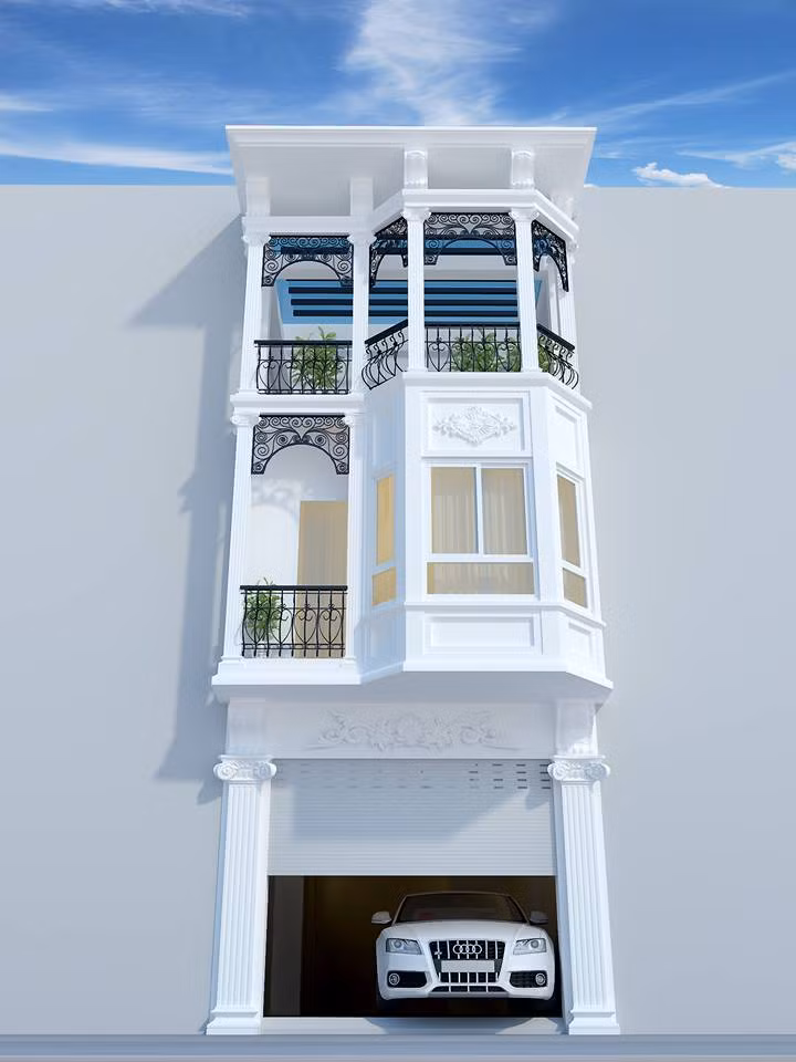 Thiết kế nhà phố 3 tầng phong cách cổ điển nhưng các chi tiết rườm rà được lược bỏ, thay vào đó là bố cục cùng cách tạo các khoảng nghỉ làm nên điểm nhấn cho không gian bên trong. Ảnh: Xaydungtrangtrinoithat.