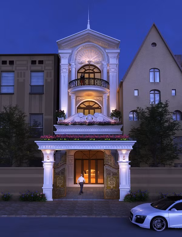 Họa tiết hoa văn cầu kỳ mang hơi hướng phương Tây biến căn nhà nổi bật giữa phố. Ảnh: Kienanvinh. Ảnh: Apdesign.