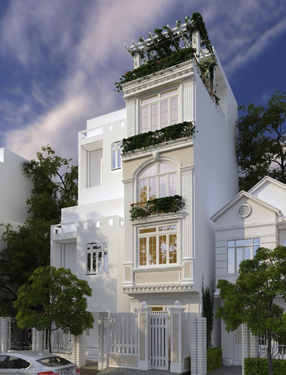 Chi tiết hoa văn tinh xảo, không quá cầu kỳ nhưng vô cùng tinh tế trên nền trắng của ngôi nhà tạo nên một vẻ đẹp sang trọng và quyến rũ. Ảnh: Arhome.