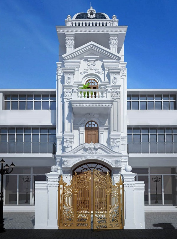 Trụ cột vuông khỏe khoắn xen lẫn mái vòm tạo điểm nhấn cho công trình. Ảnh: Apdesign.