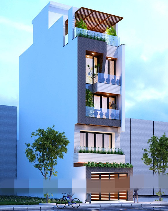 Khối nhà ống 5 tầng hiện đại kiêu kỳ và khỏe khoắn. Ảnh: Housevn.