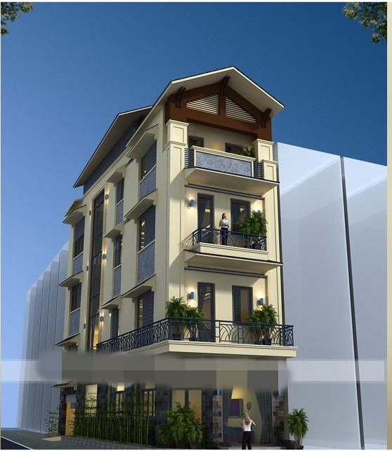 Không có những chi tiết ngoại thất rườm rà nhưng nhà ống 4 tầng mái thái với gam màu kem không bao giờ lỗi mốt. Ảnh: Greenhouse.