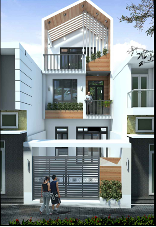 Phối hợp các vật liệu khác nhau là điểm mới lạ trong thiết kế kiến trúc nhà ở đương đại và được dự đoán trở thành ý tưởng thịnh hành trong thiết kế nhà phố 2019. Ảnh: Song Phat Construction.