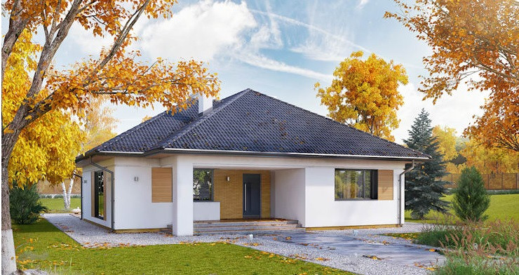 Nhà 1 tầng đẹp như mơ với khoảng sân rộng rãi kết nối giữa ngôi nhà và thiên nhiên bên ngoài. Ảnh: Homify.