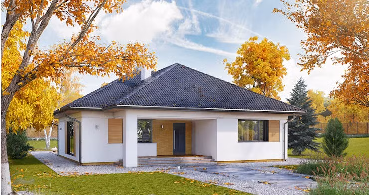 Nhà 1 tầng đẹp như mơ với khoảng sân rộng rãi kết nối giữa ngôi nhà và thiên nhiên bên ngoài. Ảnh: Homify.