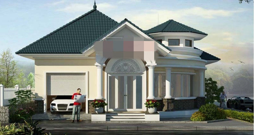 Biệt thự vườn phong cách châu Âu nổi bật với thiết kế mái chóp nhọn. Ảnh: Angcovat.