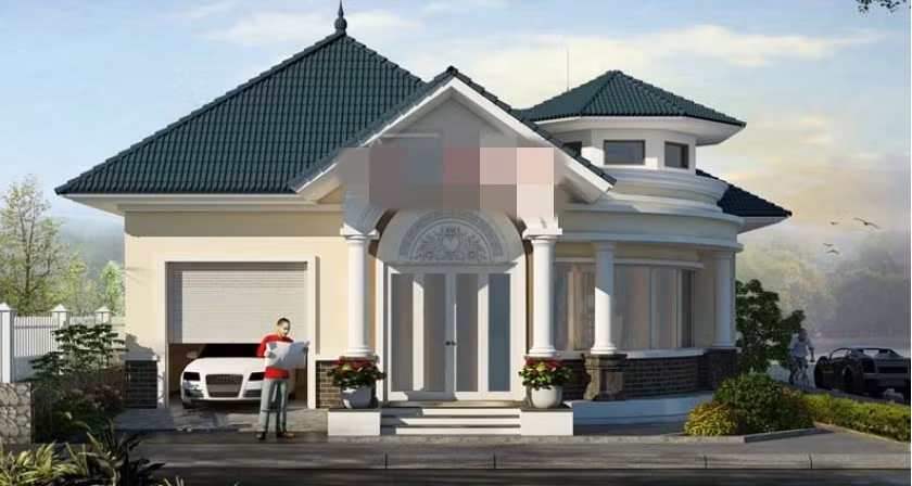 Biệt thự vườn phong cách châu Âu nổi bật với thiết kế mái chóp nhọn. Ảnh: Angcovat.