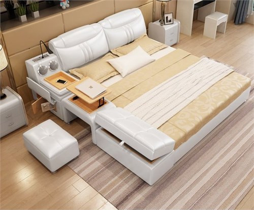 Giường ngủ tiện nghi vừa là hộp chứa đồ, bàn làm việc, đồng thời là bàn trà. Ảnh: Noithatgiare.