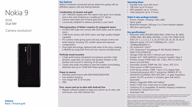 Danh sách các tính năng sẽ có trên Nokia 9 sắp tới của HMD Global.