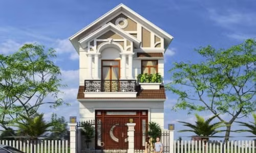 Nhà 2 tầng ấn tượng với hệ mái thái phong cách tân cổ điển. Ảnh: Thietkenhadepaau.