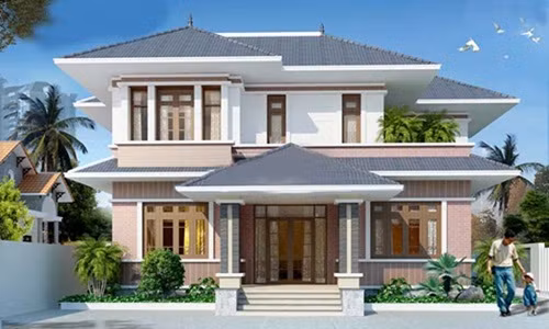 Các chi tiết mái, chỉ kẻ tường làm nên nét đẹp tổng thể hài hoà cho toàn bộ công trình. Ảnh: Ytuongnhadep.