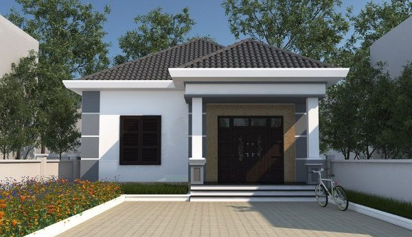 Phía trước nhà thiết kế giả cột kẻ chỉ màu trắng để giảm bớt sự đơn điệu cho phần mặt tiền. Ảnh: Thietkethicongnhadep.