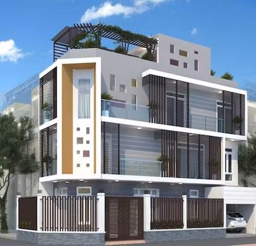 Nhà phố 2 mặt tiền sở hữu đường nét rõ ràng. Phía trước bố trí khéo léo thành gara để xe tiện lợi. Ảnh: Kientrucsuvietnam.