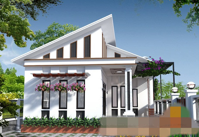 Mẫu nhà mái nhà lệch giật cấp cách điệu tạo ra nét cuốn hút mới lạ. Ảnh: Maunhadepmoi.