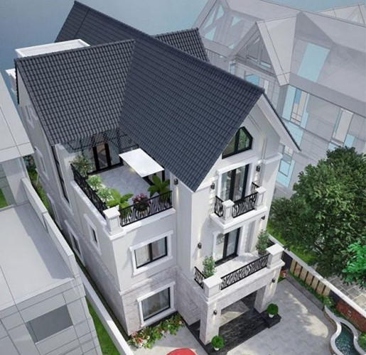 Ngói màu nâu đen thể hiện sự sang trọng, mang đến nét thẩm mỹ riêng cho biệt thự 3 tầng chữ L. Ảnh: Maunhadep.