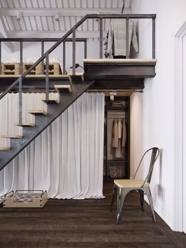 Tủ quần áo được thiết kế khéo léo dưới gác xép.