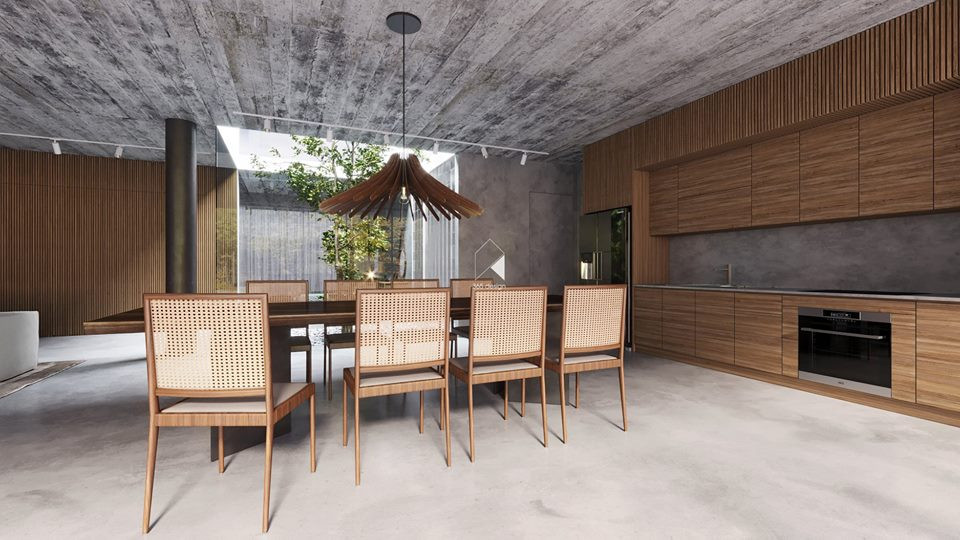 Tủ bếp chữ I bằng gỗ cho không gian phòng bếp thêm thân thuộc.