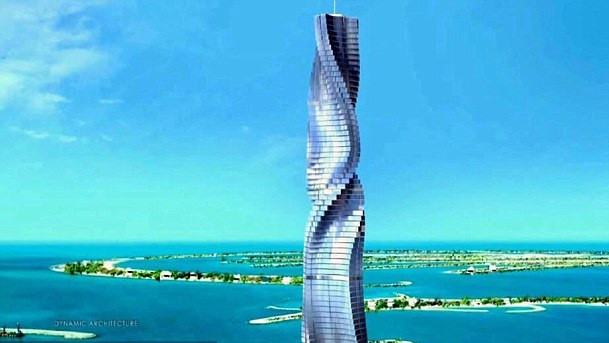 Tòa nhà Dynamic Tower là đứa con tinh thần của kiến trúc sư David Fisher thuộc công ty Dynamic Architecture. Ảnh: Green Prophet.