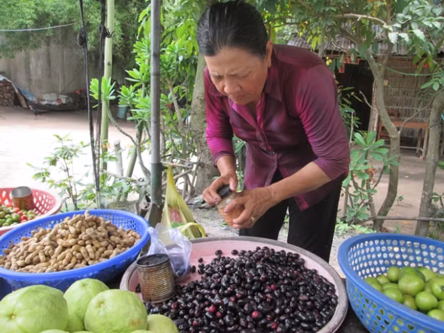 Trâm có thể ăn nguyên hoặc trộn với muối ớt, ướp chung với đường và muối ớt. Ảnh: Baoangiang.