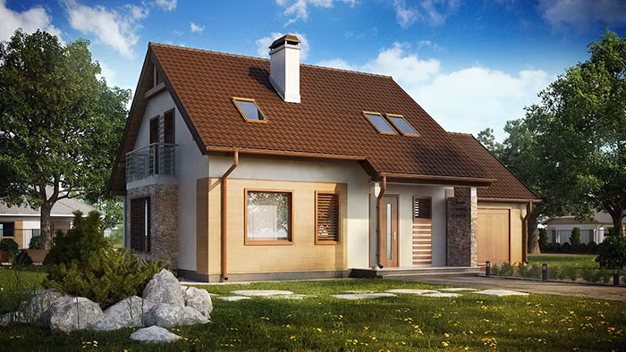 Biệt thự nhà vườn có khu để ô tô, 1 phòng khách rộng mở thông với phòng bếp và phòng ăn, 1 phòng sinh hoạt chung, 1 nhà vệ sinh chung. Ảnh: Kientrucbietthuphap.