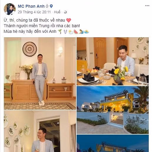 Mới đây, MC Phan Anh đã chia sẻ trên trang cá nhân hình ảnh một căn biệt thự mới tậu tại cố đô Huế.