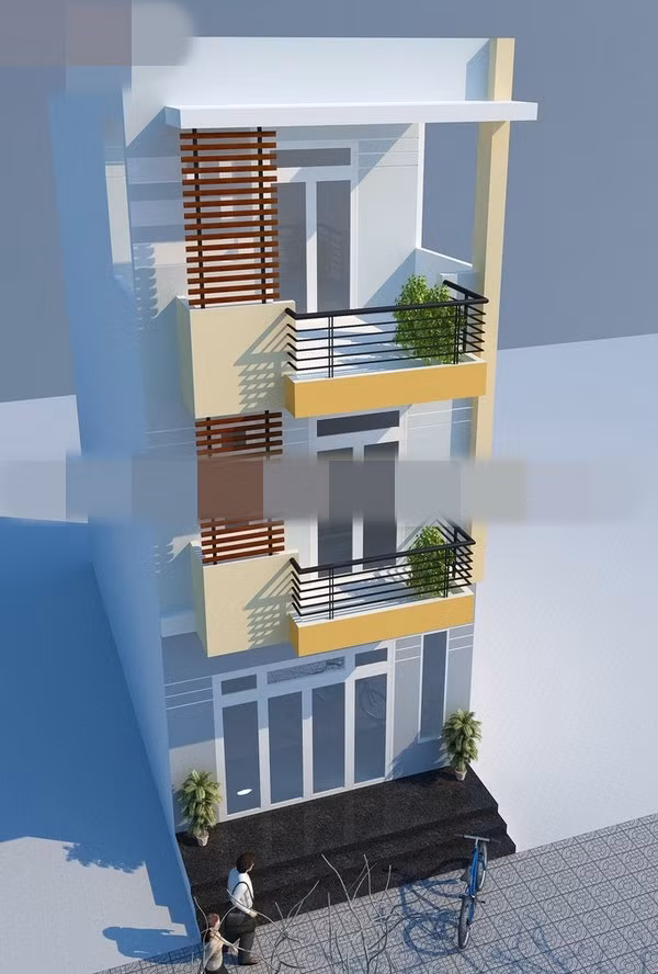 Mẫu nhà 3 tầng với gam màu sáng hiện đại, tươi trẻ với chi phí khoảng 600 triệu đồng. Ảnh: Kientrucnhaviet.