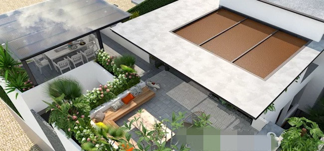 Khác với thiết kế thông thường, không gian giải trí được bố trí trên tầng thượng của ngôi biệt thự sân vườn.