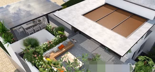 Khác với thiết kế thông thường, không gian giải trí được bố trí trên tầng thượng của ngôi biệt thự sân vườn.