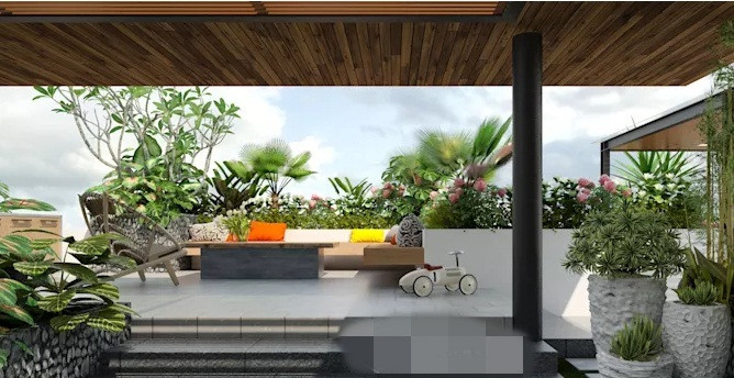 Chậu cây xanh mát, đan xen cùng những bông hoa đua nhau khoe sắc.