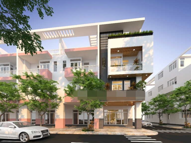 Nhà liền kề sử dụng gam màu trắng chủ đạo tạo điểm nhấn bằng vật liệu hộp kim nhôm tĩnh điện với các hình khối, đường nét khá tinh tế. Ảnh: Kientrucnhamoi.