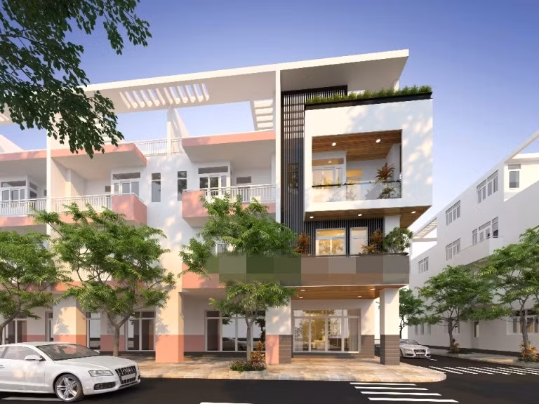 Nhà liền kề sử dụng gam màu trắng chủ đạo tạo điểm nhấn bằng vật liệu hộp kim nhôm tĩnh điện với các hình khối, đường nét khá tinh tế. Ảnh: Kientrucnhamoi.