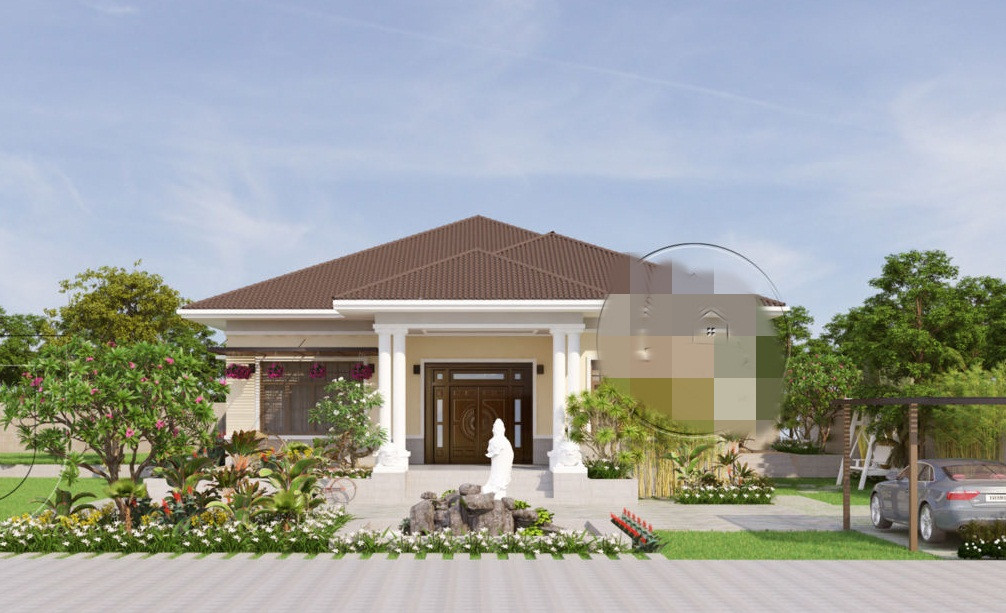 Biệt thự mái thái sở hữu khu vườn xanh mát, thanh tao. Ảnh: Neohouse.