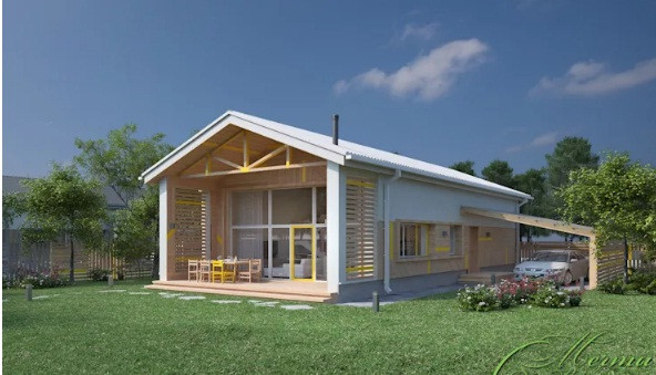 Sử dụng gỗ tự nhiên kết hợp với màu sơn trắng và màu vàng, ngôi nhà với phong cách đồng quê trở nên hiện đại hơn. Ảnh: Homify.