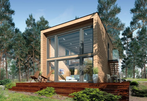 Nhà khối hộp đơn giản có cửa sổ lớn bằng kính giúp cung cấp ánh sáng tự nhiên và tầm nhìn tuyệt đẹp. Ảnh: Thule Blookhaus Gmbh.