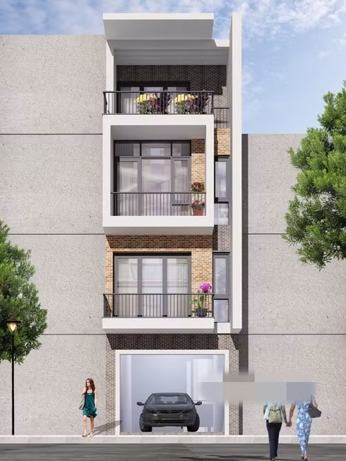 Nhà ống sử dụng gạch thẻ ốp mặt tiền độc đáo và sang trọng. Ảnh: Kientrucla.