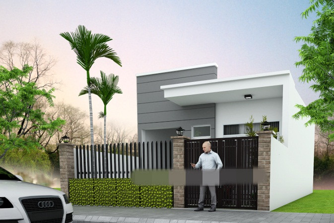 Mẫu nhà cấp 4 mái bằng thiết kế theo phong cách đơn giản, phù hợp với khu đất hình chữ nhật chiều ngang 4m đến 6m. Ảnh: Thietkenhadepmoi.