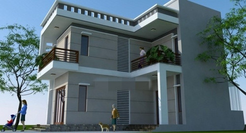 Nhà mái bằng 2 tầng thiết kế hình chữ L vuông vắn. Ảnh: Kientructhanhthai.