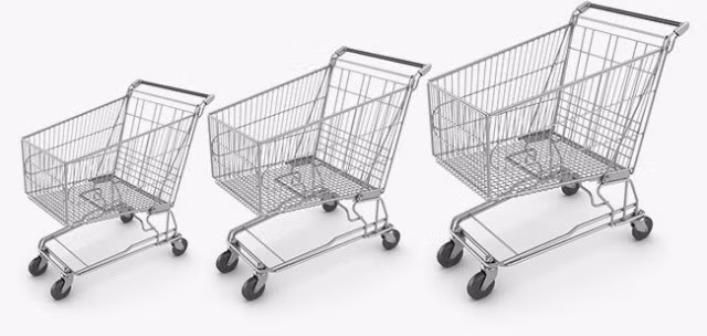 Không phải ngẫu nhiên mà các siêu thị thường sử dụng giỏ hàng lớn. Nghiên cứu cho thấy điều này có thể khiến khách hàng tiêu nhiều hơn 40% so với dự kiến ban đầu.