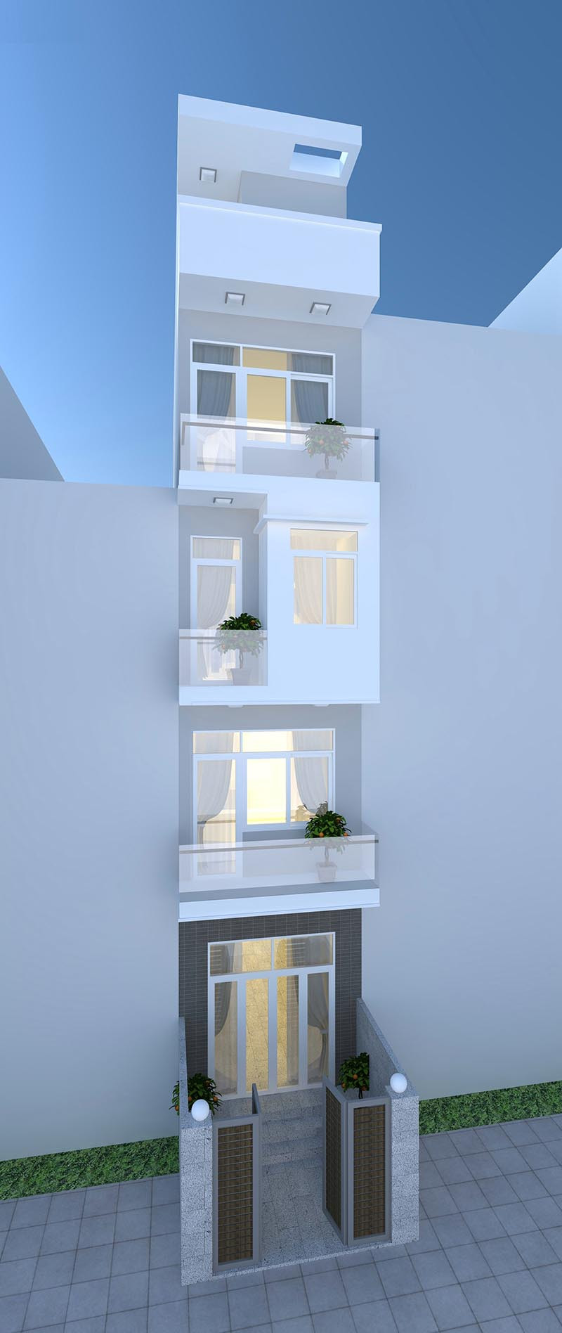 Mẫu nhà ống mặt tiền 3m gây ấn tượng với phong cách hiện đại, trẻ trung. Tầng 1 ốp đá granite đen với đường vân đẹp tự nhiên làm cho diện mạo ngôi nhà thêm sáng sủa. Ảnh: Arcviet.