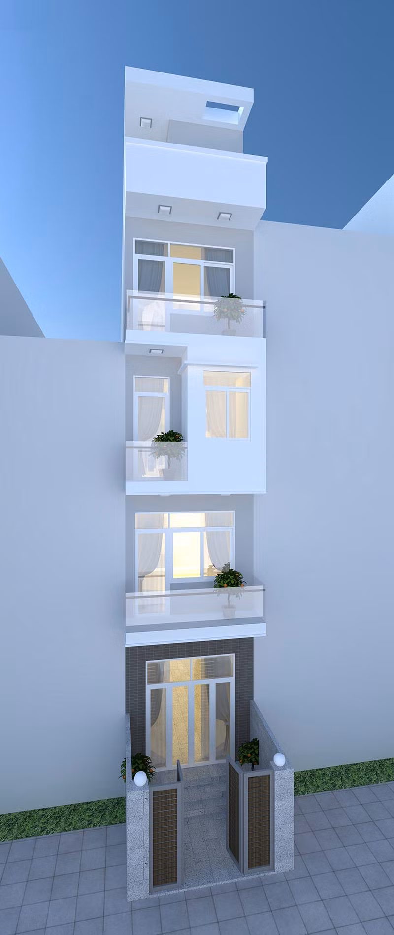 Mẫu nhà ống mặt tiền 3m gây ấn tượng với phong cách hiện đại, trẻ trung. Tầng 1 ốp đá granite đen với đường vân đẹp tự nhiên làm cho diện mạo ngôi nhà thêm sáng sủa. Ảnh: Arcviet.