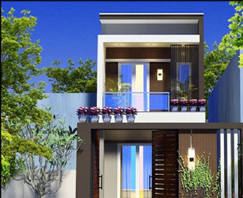 Nhà thiết kế 1 trệt 1 lầu 4x12m với mặt tiền rộng 4m, trước sau nhà đều có sân vườn nhỏ, bên hiên nhà có hành lang đón gió, không khí tự nhiên. Ảnh: Maunhadep.