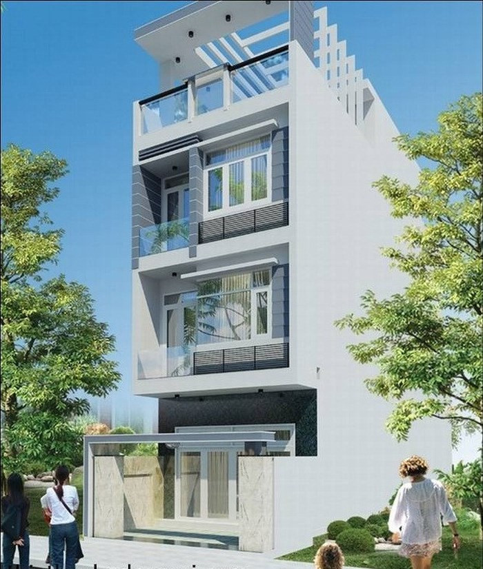 Mẫu nhà phố 3 tầng 1 tum với kinh phí xây dựng khoảng 800 triệu đồng cho gia đình đông thành viên. Ảnh: Thietkethicongnhadep.