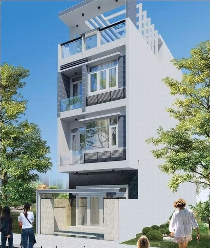 Mẫu nhà phố 3 tầng 1 tum với kinh phí xây dựng khoảng 800 triệu đồng cho gia đình đông thành viên. Ảnh: Thietkethicongnhadep.