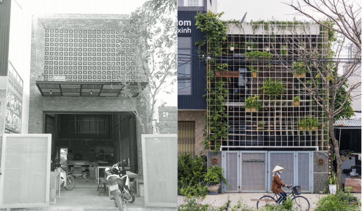 Hiện trạng của ngôi nhà xưởng trước và sau khi cải tạo. Nguồn ảnh: VHL.Architecture.