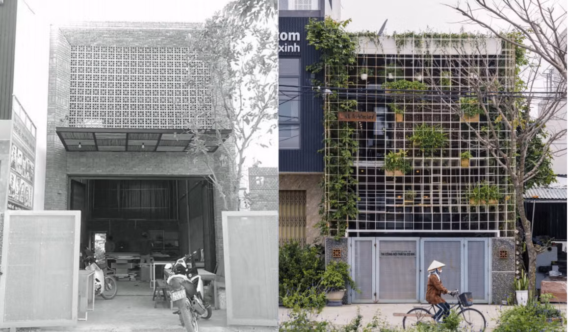 Hiện trạng của ngôi nhà xưởng trước và sau khi cải tạo. Nguồn ảnh: VHL.Architecture.