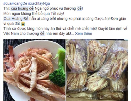 Thịt cua hoàng đế hun khói được rao bán nhiều trên chợ online với giá từ 800.000 - 1 triệu đồng/kg. Ảnh chụp màn hình FB.