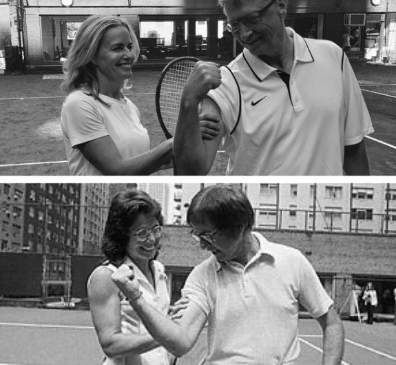 Tỷ phú Bill Gates từng đăng một bức ảnh so sánh vô cùng đời thường khi so sánh "ngày ấy – bây giờ". Ảnh: Twitter.