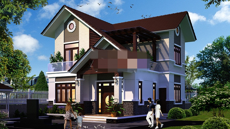 Nhà 2 tầng mái ngói mang đặc trưng của biệt thự truyền thống song vẫn thể hiện được sự hiện đại, tinh tế qua màu sắc và chi tiết thiết kế kiến trúc. Ảnh: Angcovat.