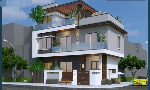 Nhìn từ bên ngoài ngôi nhà khoác lên mình dáng vẻ hiện đại sang trọng với những ô cửa kính cường lực, phong cách trang trí khoáng đạt. Ảnh: Arcviet.