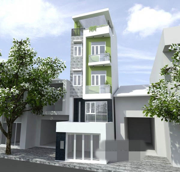 Nhà phố bắt mắt với hai màu trắng xanh kết hợp một cách tinh tế. Ảnh: Arhome.